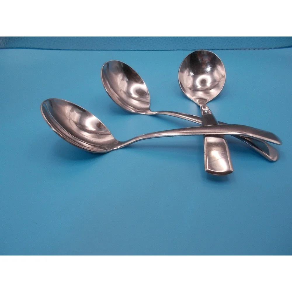 Vintage Imperial USA Stainless Steel Round Soup Spoons Set of 3 Flatware
